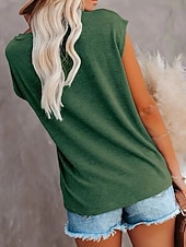 preiswerte Einfarbiges T-Shirt-Damen Bluse Tasche Einfach Vintage Stilvoll Ärmellos Rundhalsausschnitt Normale Oberteile Täglich Ferien Ausgehen Schwarz Gelb Rosa Purpur Grün Sommer Frühling