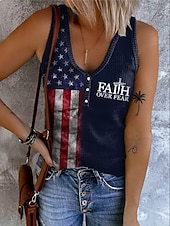  День независимости США Жен. Безрукавка С принтом Графика Флаг Винтаж тропический Стиль Без рукавов V-образный вырез Обычные топы Повседневные Черный Белый Красный Темно синий Лето Весна