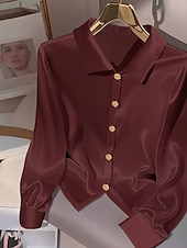 baratos Blusas Simples-Women's Shirt Button Down Shirt Casual Shirt Buttons Plain Stylish Classic Modern Long Sleeve Shirt Collar Regular Tops Daily Holiday Going out Wine Fuchsia Light Blue Summer Spring