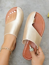 お買い得  スライドサンダル-レディースメタリックゴールドスリッポンサンダル - スタイリッシュな不規則なカットアウトデザインのフラットスライド。カジュアルな外出、ビーチウェア、毎日の快適さに最適。