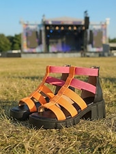 cheap Gladiator Sandals-Women's Boho Music Festival Platform Sandals - Colorful Multi-Strap Chunky Gladiator Shoes for Coachella, Summer Concerts &amp; Outdoor Rave Outfits