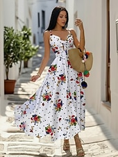 ieftine Rochii de absolvire-Pentru femei Rochii Midi Rochie de absolvire Rochie leagăn Rochie de vară Rochie Slip Modă În aer liber Concediu Dată Fit regulat Leopard Floare Fără manșon Curele de Negru Alb Roșu-aprins Roșu