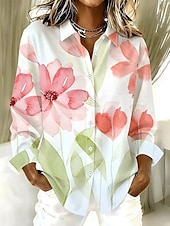 cheap Floral Blouses-Women's Shirt Buttons Print Floral Graphic Vintage Stylish Modern Long Sleeve Shirt Collar Regular Tops Daily White Summer Spring