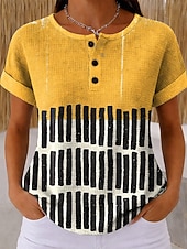  T-shirt Waffle pour femmes à bloc de couleur impression graphique géométrique abstraite vintage stylé classique à manches courtes col rond longs hauts quotidiens bleu noir jaune rose bleu poussiéreux