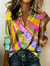  Femmes Chemise Chemise en satin Imprimé Graphique Bloc de Couleur Bohème ancien Élégant manche longue Col de chemise Hauts Réguliers Quotidien Fête Sortir Jaune Arc-en-ciel Été Printemps Automne