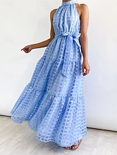 levne Květinové šaty-Dámské Maxi šaty Volnočasové šaty Swingové šaty Elegantní Módní Moderní Venkovní Dovolená Jdeme ven Běžný Bez vzoru Bez rukávů Stojáček Modrozelená Černá Světle fialová Trávová zelená Léto Jaro