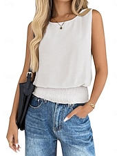 cheap Tank Tops &amp; Camis-Women's T Shirt Tank Top Patchwork Solid Color Stylish Classic Casual Sleeveless Crew Neck Regular Tops Daily Going out Weekend Black White Apricot Light Blue Summer Spring