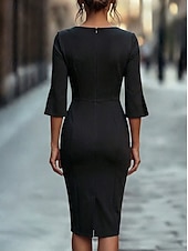 abordables Vestido Sencillo-Mujer Vestido Midi vestido de trabajo Corte Bodycon Vestido de cambio Elegante Moda Moderno Exterior Oficina Vacaciones Ajuste regular Plano Media Manga Cuello Barco Negro Blanco Rosa Verano Primavera