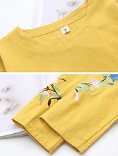 ieftine tricou simplu-Pentru femei Tricou Tee Top Brodat Floral Modă Clasic Casual Manșon Lung Stil Nautic Topuri obișnuite Zilnic Ieșire Sfârșit de săptămână Alb Galben Bleumarin Vară Primăvară Toamnă