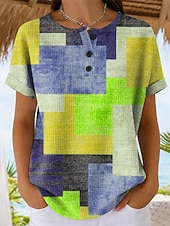economico Maglietta Arte &amp; Design-Maglietta Waffle da donna color block stampa grafica geometrica vintage elegante classica manica corta girocollo standard quotidiana blu giallo viola arancione estate primavera