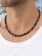 levne Dovolená příslušenství-Pánský náhrdelník s přírodními kameny v bohémském stylu, vícebarevný, ideální pro každodenní nošení i dovolenou u moře