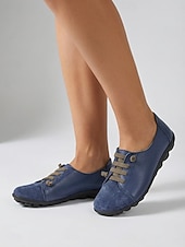 preiswerte Damenschnürschuhe-Dunkelblaue Damen-Loafer aus echtem Leder mit Gummiband – lässige Slipper mit weicher Gummisohle für Alltag und Reisen