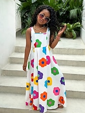 economico Vestiti casual-Bambini Ragazze Abito Vestito floreale Floreale Senza Maniche All'aperto Feste Scuola Vacanza Moda Quotidiano Poliestere Maxi Abito a trapezio Estate Dai 4 anni in su Bianco