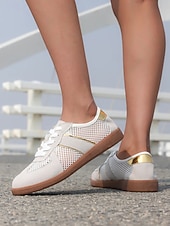 cheap Women's Sneakers-Women's Breathable Mesh Casual Sneakers – Lightweight Lace-Up Walking Shoes, Comfortable Summer Sport Style Trainers for Women, Ideal for Travel, Beach Walks, Daily Wear and Outdoor Activities