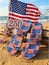  Patriotische Zehentrenner für Damen zum 250. Jahrestag der USA – Zehentrenner mit Sternen- und Streifenmuster und goldener Schnalle für den Unabhängigkeitstag 2026 und Strandurlaube &Sommerparaden