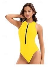 preiswerte One Pieces Rash Guards-Damen Anti UV Shirt Badeanzug Bademode Einfarbig Frontreißverschluss Spandex UV-Sonnenschutz UPF50+ Schnelltrocknend Ärmellos Bodysuit Badeanzug Surfen Strand Wassersport Sommer