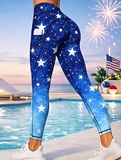 economico Leggings e collant da yoga-Giornata dell'indipendenza Giornata nazionale americana Giorno dell'Indipendenza americana Per donna Leggings casual Leggings da palestra Strato di base inferiore Tasche Bollo Patchwork Pilates