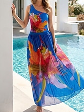 baratos Fatos de Banho 1 Peça-Mulheres Roupa de Banho 2 partes Monoquíni Saia roupa de banho Compressão abdominal Cintura Alta Delgado Frente Única Férias Roupa de Praia Floral Pescoço Assimétrico Sem Manga Fatos de banho