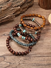 olcso Nyaralási kiegészítők-Férfi bohém, egymásra rakható fagyöngyös karkötő szett, többrétegű törzsi etikai csuklópánt türkiz díszítéssel, kézzel készített tengerparti nyaraláshoz és mindennapi használatra szánt ékszer férfiaknak