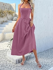 abordables Vestidos casuales blancos-Mujer Vestido Midi Vestido blanco Vestido de cuello halter Elegante Moda Moderno Exterior Vacaciones Noche Ajuste regular Plano Sin Mangas Cuello halter Azul Piscina Negro Blanco Rosa Verano Primavera