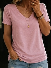 economico T-shirt semplice-Per donna Maglietta Semplice Moda Elegante Classico Manica Corta Scollo a V Top Regolari Quotidiano Uscire Weekend Bianco Rosa Vino Blu marino Albicocca Estate Primavera