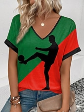 economico Partita di Calcio Mondiale-Maglietta da Donna World Soccer Match 2026 Stampa Grafica Blocco di Colore Vintage Elegante Classica Maniche Corte Collo a V Regular Top Giornalieri Weekend Vacanza Nero Rosso Verde Estate Primavera