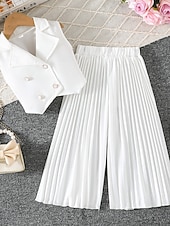 economico Completi per bambine-2 Pezzi Bambini Ragazze Tinta unica Arricciato Camicia &amp; Pantaloni Impostato Senza Maniche Moda Casuale Dai 4 anni in su Estate Rosa scuro Bianco Rosa