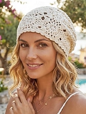 Недорогие Женские шляпы-Женская вязаная шапка-бини в стиле бохо с цветочным принтом, из хлопковой смеси, разных цветов, для повседневной носки, путешествий, отдыха и пляжного курорта.