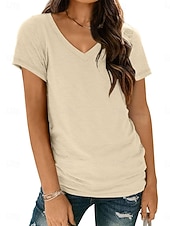 economico T-shirt semplice-Per donna Maglietta Semplice Moda Elegante Classico Manica Corta Scollo a V Top Regolari Quotidiano Uscire Weekend Bianco Rosa Vino Blu marino Albicocca Estate Primavera
