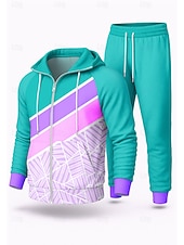 billige joggedresser-Herre Sportsklær fra 80-tallet Hattetrøje Joggedress Snorer Ta igjen glidelåsen Geometrisk Treningsdrakt Høst Vinter Svart Rosa Spandex Yrke Utendørs Reise Lettvekt Mote Langermet Sport Sportsklær