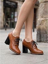 preiswerte Damenschnürschuhe-Vintage-Oxford-Pumps für Damen in Braun – klassische Schnürschuhe mit Blockabsatz und Brogue-Details, ideal fürs Büro und für die Schule. &amp;Freizeitoutfits