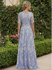 economico Lunghezza del pavimento-Linea ad A Lunghezza al pavimento Abito da cerimonia per signora Manica Corta Mezza Manica Scollo a V Elegante Vintage Abbellito Formale Ospite di nozze Ricevimento di matrimonio Pizzo Tulle con