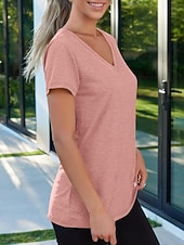 economico T-shirt semplice-Per donna Maglietta Semplice Moda Elegante Classico Manica Corta Scollo a V Top Regolari Quotidiano Uscire Weekend Bianco Rosa Vino Blu marino Albicocca Estate Primavera