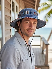 Χαμηλού Κόστους Αξεσουάρ διακοπών-Ανδρικό καπέλο bucket από μείγμα βαμβακιού σε μποέμ στιλ με έθνικ σχέδια, πολύχρωμο σχέδιο – ιδανικό για καθημερινή χρήση και ταξίδια διακοπών