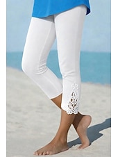 tanie Gładkie legginsy-Damskie Spodnie capri Getry Przytulne legginsy Urlop Moda Do kostek Średni Talia Solidne kolory Koronka Podnoszenie pośladków Komfort Wyszczuplenie brzucha Elastyczny Urlop Formalny Ulica Czarny