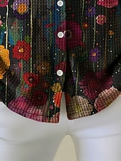 abordables Blouses Florales-Femmes Chemise gaufrée Chemisier Boutons Imprimé Fleuri Vacances ancien Quotidien manche longue Col de chemise Hauts Réguliers Quotidien Extérieur Fête Noir Été Printemps Automne