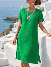 economico Vestito bianco-Per donna Mini Abito Vestito T-Shirt Abito Estivo Casual Quotidiano Vestibilità comoda Semplice Manica Corta Girocollo Blu Verde chiaro Rosa scuro Rosso Estate Primavera