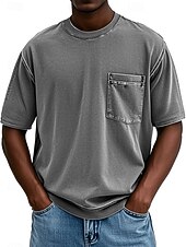 preiswerte Basic-T-Shirts-Herren T Shirt Hemd aus 100 % Baumwolle in Säurewaschung T-Shirt Kurzarm Rundhalsausschnitt Sommer Frühling Ganzjahres Einfarbig Einfach Vintage Streetwear Designer Tasche Stückgefärbt Gewaschen