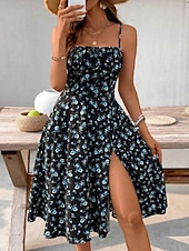 cheap Casual Floral Dresses-Women's Midi Dress Sundress Casual Dress Floral Dress Slip Dress Elegant Fashion Modern Outdoor Vacation Going out Regular Fit Floral Sleeveless Straps Blue Summer Spring
