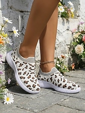  Γυναικεία Causal Καθημερινά Εσωτερικό Επίπεδο Τακούνι Στρογγυλή Μύτη Αθλητικό Καθημερινό Ανατομικό Φουσκωτό πηνίο Μοκασίνια Λεοπαρδαλί Βαθυγάλαζο