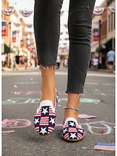 abordables Zapatos de mujer-Mocasines para mujer conmemorativos del 250.º aniversario de EE. UU.: zapatos planos sin cordones con estrellas y rayas patrióticas para celebraciones del Día de la Independencia de 2026, picnics al aire libre y desfiles festivos.