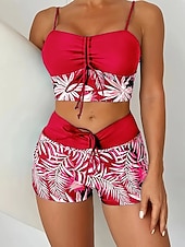 baratos Tankinis-Mulheres Roupa de Banho Tankini Cavado roupa de banho Patchwork Férias Roupa de Praia Gráfico Decote Redondo Sem Manga Fatos de banho