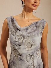  Pentru femei Rochie Maxi Rochii din Șifon Rochie de Vară Rochie A line Elegant Vacanță Zilnic Vacanță Invitat la nunta Floral Fără manșon Glugă Gât Gri Deschis