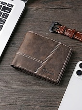 economico Portafogli-Portafoglio da uomo vintage in similpelle, con design a più scomparti, finitura effetto invecchiato retrò, multicolore, materiale PU resistente, ideale per viaggi e uso quotidiano casual.