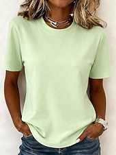 billige Plain t-skjorte-Kvinners 100% bomull T-skjorte topp ensfarget mote stilig grunnleggende kortermet rundhals regular topper daglig utgang helg blå svart hvit gul lysegrønn sommer vår