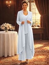 economico Tailleur pantalone della mamma-Tuta Completo Pantalone Tre Pezzi Lunghezza al pavimento Abito da cerimonia per signora Senza Maniche Scollo a V Elegante Festa Formale Ospite di nozze Pizzo Misto Lino-Cotone Abiti con Giacca con