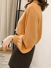 abordables Blusas y camisas-Mujer Camisa Blusa Tops de gasa Frunce Plano Activo Elegante Manga Larga Cuello Barco Tops regulares Diario Ropa de calle Festivos Amarillo Verde Trébol Albaricoque Verano Primavera
