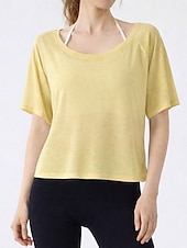  Women's Tee Sports T-Shirt Solid Color Elegant Cute Casual Half Sleeve Boat Neck Off Shoulder Regular Tops Gym Sports Weekend White Yellow Red Apricot Light Blue Summer Spring