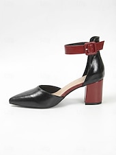 お買い得  ブロックヒールパンプス-レディースのシックなイエローとブラックのカラーブロックパンプス - 快適なポインテッドトゥのブロックヒール、アンクルストラップ付きで、毎日のオフィスやビジネスカジュアルに最適 &amp;モダンなストリートスタイル