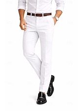 economico Giacche e Completi uomo-Uomo Cotone Lino Pantaloni Eleganti Pantaloni casual Affari Ufficio Vintage Classico &amp; Senza Tempo Formale Bianco Rosa Borgogna Primavera &amp; Estate Pantaloni Tinta unica Vestibilità aderente Lungo